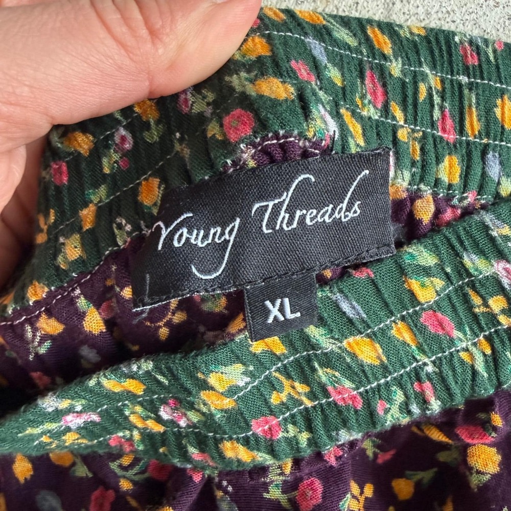 Vtg Boho Maxi Skirt Tiered Patchwork Floral Cottagecore Prairie Young Threads XL - Picture 6 of 9
